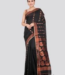 PinkLoom Women's  Black Hand_Woven Cotton-Silk-Sarees With Unstitched Blouse Piece