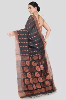 PinkLoom Women's  Black Hand_Woven Cotton-Silk-Sarees With Unstitched Blouse Piece