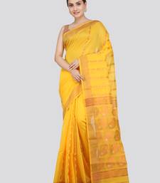 PinkLoom Women's  Yellow Hand_Woven Cotton-Silk-Sarees With Unstitched Blouse Piece
