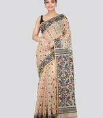 Pinkloom Women'S Beige Hand_Woven Soft Cotton Jamdani-Sarees Without Blouse Piece