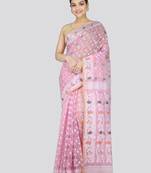Pinkloom Women'S Pink Hand_Woven Soft Cotton Jamdani-Sarees Without Blouse Piece