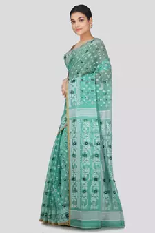Pinkloom Women'S Green Hand_Woven Soft Cotton Jamdani-Sarees Without Blouse Piece