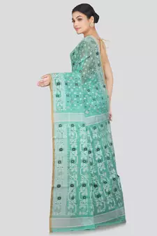 Pinkloom Women'S Green Hand_Woven Soft Cotton Jamdani-Sarees Without Blouse Piece