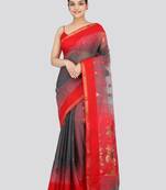 PinkLoom Women's  Black Hand_Woven Cotton-Silk-Sarees With Unstitched Blouse Piece