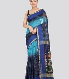 PinkLoom Women's  Blue Hand_Woven Cotton-Silk-Sarees With Unstitched Blouse Piece