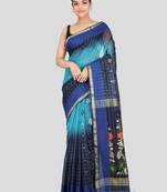PinkLoom Women's  Blue Hand_Woven Cotton-Silk-Sarees With Unstitched Blouse Piece