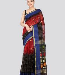 PinkLoom Women's  Red Hand_Woven Cotton-Silk-Sarees With Unstitched Blouse Piece