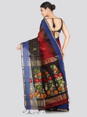PinkLoom Women's  Red Hand_Woven Cotton-Silk-Sarees With Unstitched Blouse Piece 3
