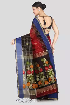 PinkLoom Women's  Red Hand_Woven Cotton-Silk-Sarees With Unstitched Blouse Piece