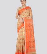 Pinkloom Women'S Beige Hand_Woven Soft Cotton Jamdani-Sarees Without Blouse Piece