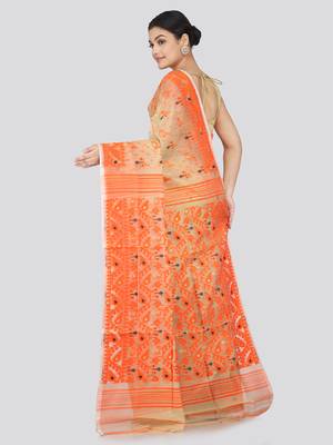 Pinkloom Women'S Beige Hand_Woven Soft Cotton Jamdani-Sarees Without Blouse Piece 3
