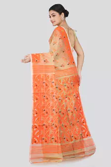Pinkloom Women'S Beige Hand_Woven Soft Cotton Jamdani-Sarees Without Blouse Piece