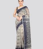 Pinkloom Women'S White Hand_Woven Soft Cotton Jamdani-Sarees Without Blouse Piece