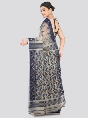Pinkloom Women'S White Hand_Woven Soft Cotton Jamdani-Sarees Without Blouse Piece 2