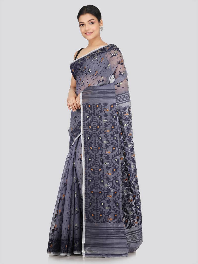 Pinkloom Women'S Black Hand_Woven Soft Cotton Jamdani-Sarees Without Blouse Piece