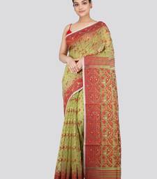 Pinkloom Women'S Green Hand_Woven Soft Cotton Jamdani-Sarees Without Blouse Piece