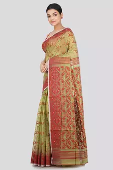 Pinkloom Women'S Green Hand_Woven Soft Cotton Jamdani-Sarees Without Blouse Piece
