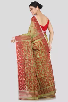 Pinkloom Women'S Green Hand_Woven Soft Cotton Jamdani-Sarees Without Blouse Piece