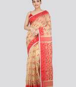Pinkloom Women'S Beige Hand_Woven Soft Cotton Jamdani-Sarees Without Blouse Piece
