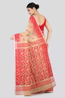 Pinkloom Women'S Beige Hand_Woven Soft Cotton Jamdani-Sarees Without Blouse Piece