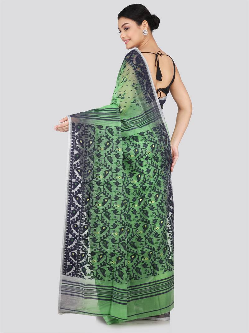Pinkloom Women'S Green Hand_Woven Soft Cotton Jamdani-Sarees Without Blouse Piece