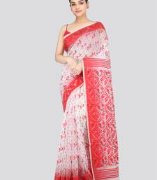 Pinkloom Women'S White Hand_Woven Soft Cotton Jamdani-Sarees Without Blouse Piece