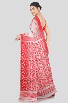 Pinkloom Women'S White Hand_Woven Soft Cotton Jamdani-Sarees Without Blouse Piece