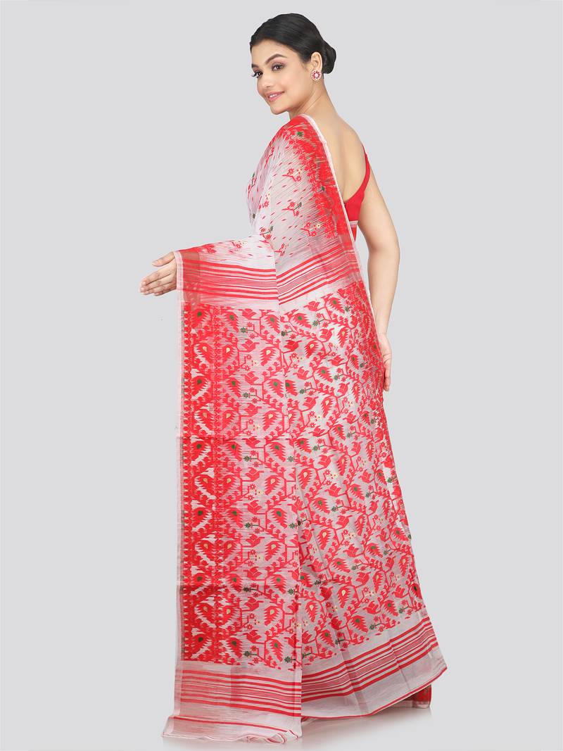 Pinkloom Women'S White Hand_Woven Soft Cotton Jamdani-Sarees Without Blouse Piece