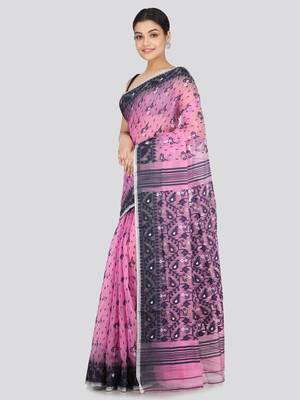 Pinkloom Women'S Pink Hand_Woven Soft Cotton Jamdani-Sarees Without Blouse Piece 2