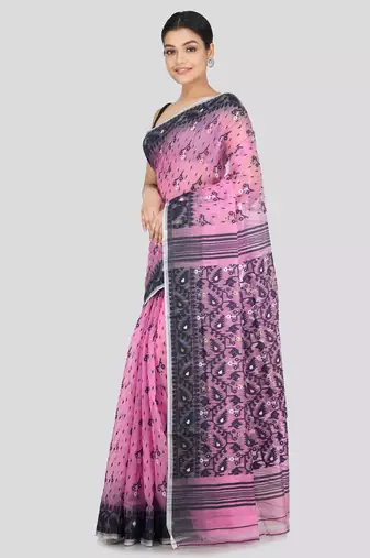 Pinkloom Women'S Pink Hand_Woven Soft Cotton Jamdani-Sarees Without Blouse Piece