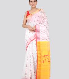 Pinkloom Women'S White Hand_Woven Soft Cotton Jamdani-Sarees Without Blouse Piece