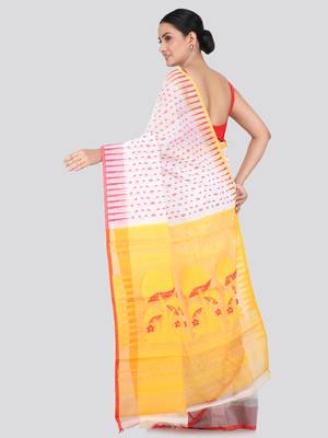 Pinkloom Women'S White Hand_Woven Soft Cotton Jamdani-Sarees Without Blouse Piece 2