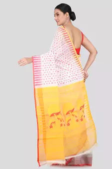 Pinkloom Women'S White Hand_Woven Soft Cotton Jamdani-Sarees Without Blouse Piece
