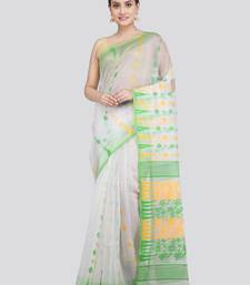 Pinkloom Women'S White Hand_Woven Soft Cotton Jamdani-Sarees Without Blouse Piece