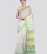 Pinkloom Women'S White Hand_Woven Soft Cotton Jamdani-Sarees Without Blouse Piece