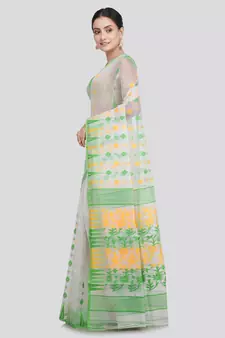 Pinkloom Women'S White Hand_Woven Soft Cotton Jamdani-Sarees Without Blouse Piece