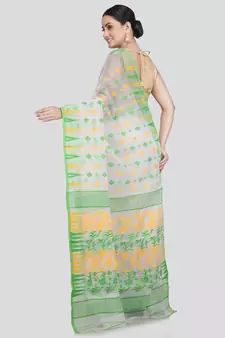 Pinkloom Women'S White Hand_Woven Soft Cotton Jamdani-Sarees Without Blouse Piece