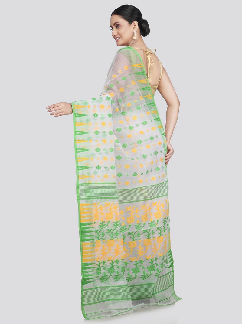 Pinkloom Women'S White Hand_Woven Soft Cotton Jamdani-Sarees Without Blouse Piece