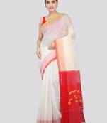 Pinkloom Women'S White Hand_Woven Soft Cotton Jamdani-Sarees Without Blouse Piece