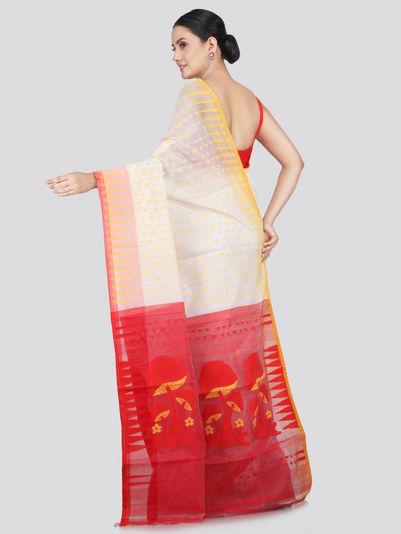 Pinkloom Women'S White Hand_Woven Soft Cotton Jamdani-Sarees Without Blouse Piece