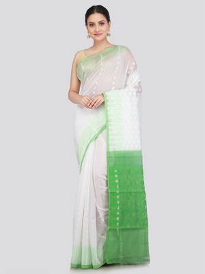 Pinkloom Women'S White Hand_Woven Soft Cotton Jamdani-Sarees Without Blouse Piece 1