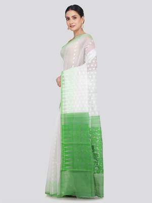 Pinkloom Women'S White Hand_Woven Soft Cotton Jamdani-Sarees Without Blouse Piece 2