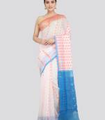 Pinkloom Women'S White Hand_Woven Soft Cotton Jamdani-Sarees Without Blouse Piece