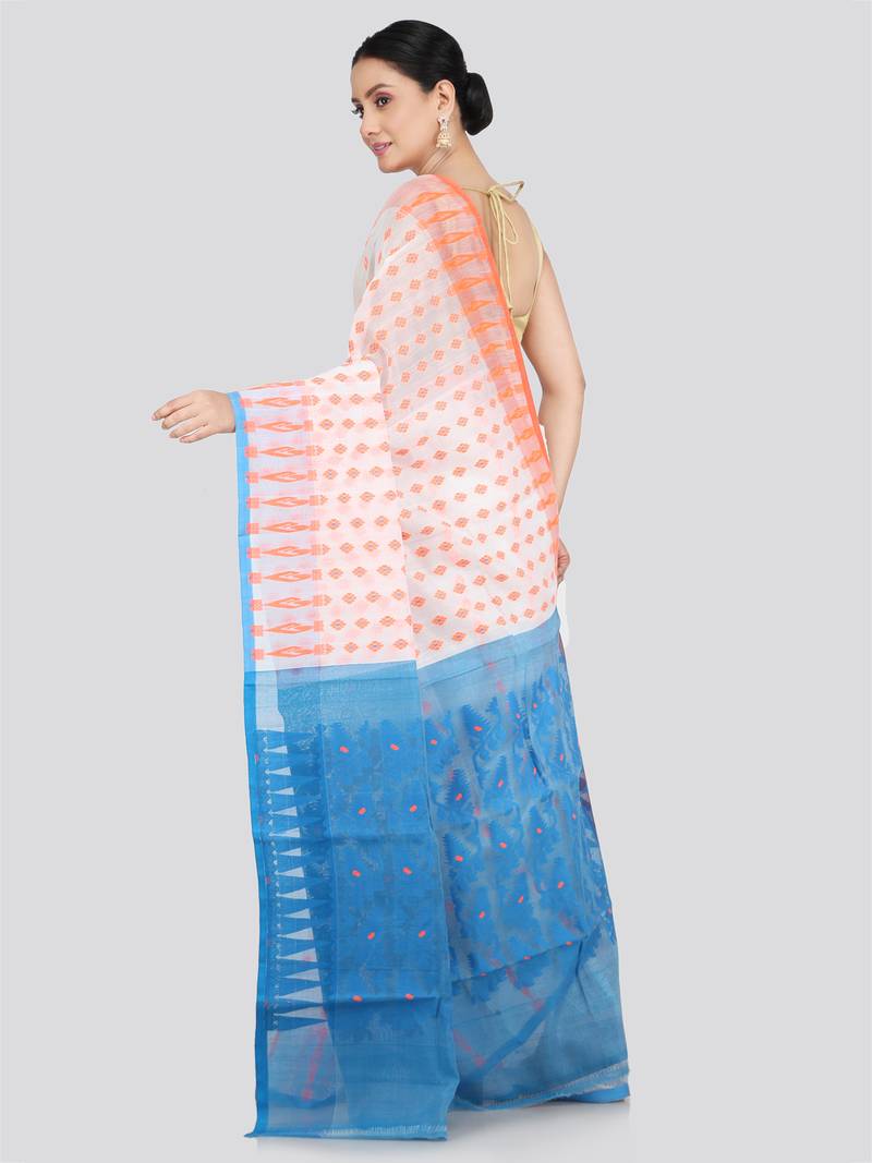 Pinkloom Women'S White Hand_Woven Soft Cotton Jamdani-Sarees Without Blouse Piece