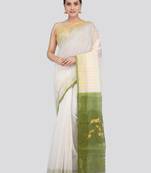 Pinkloom Women'S White Hand_Woven Soft Cotton Jamdani-Sarees Without Blouse Piece
