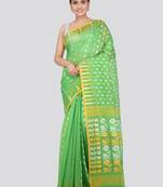 Pinkloom Women'S Green Hand_Woven Soft Cotton Jamdani-Sarees Without Blouse Piece