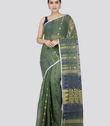 Pinkloom Women'S Green Hand_Woven Soft Cotton Jamdani-Sarees Without Blouse Piece