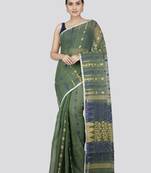 Pinkloom Women'S Green Hand_Woven Soft Cotton Jamdani-Sarees Without Blouse Piece