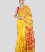 Pinkloom Women'S Yellow Hand_Woven Soft Cotton Jamdani-Sarees Without Blouse Piece
