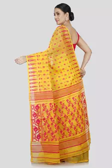 Pinkloom Women'S Yellow Hand_Woven Soft Cotton Jamdani-Sarees Without Blouse Piece